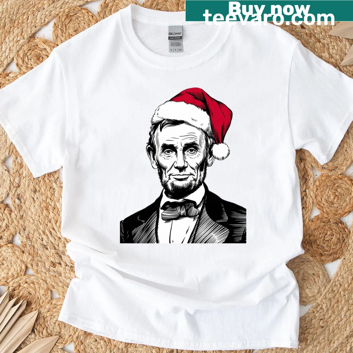 Ugly Christmas t-shirt featuring Abraham Lincoln design — on a men's t-shirt