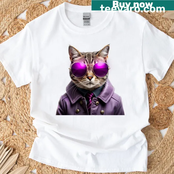 Illustrated Cool Cat T-shirt featuring a playful cat design