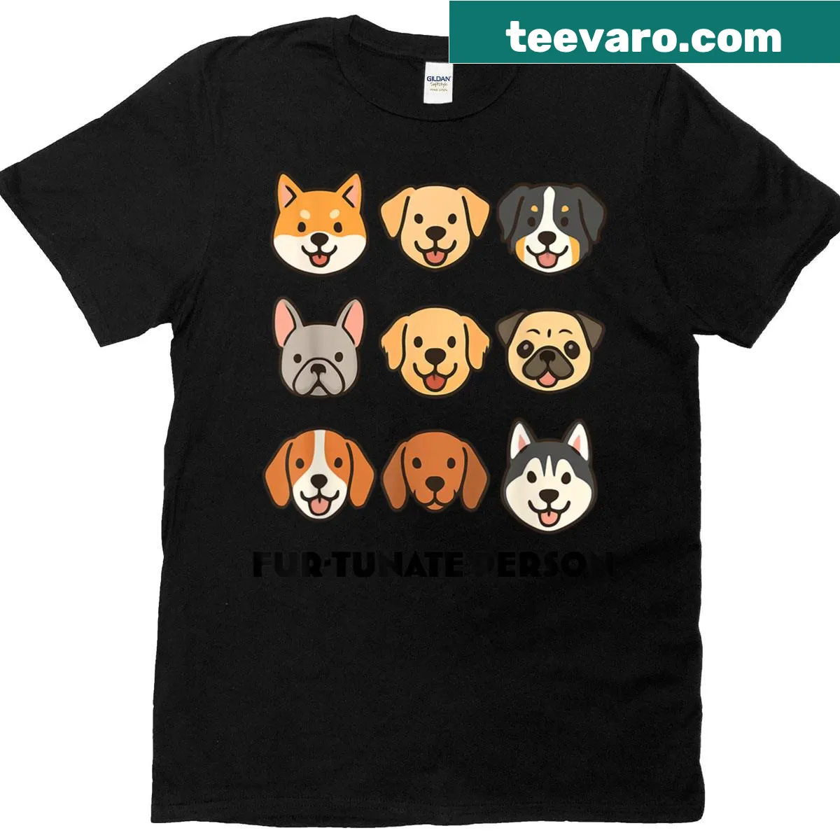 Cartoon dog faces illustration T-shirt for puppy lovers — on a men's t-shirt