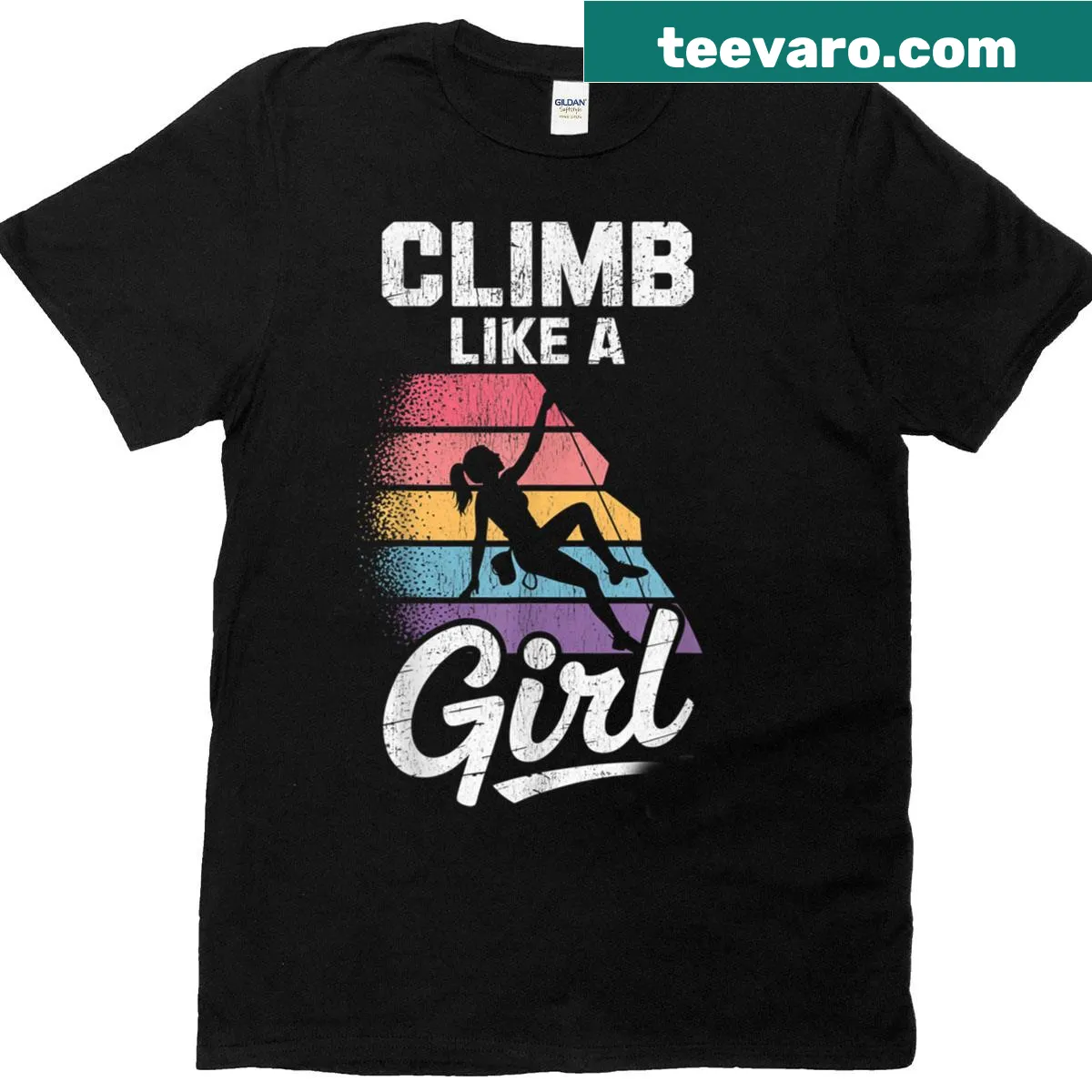 Cute climbing-themed t-shirt promoting women in climbing — on a men's t-shirt