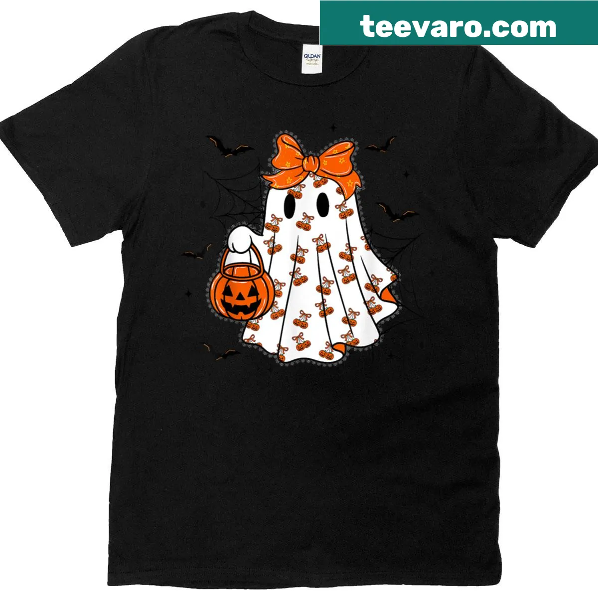 Cute ghost and pumpkin design for Halloween — on a men's t-shirt