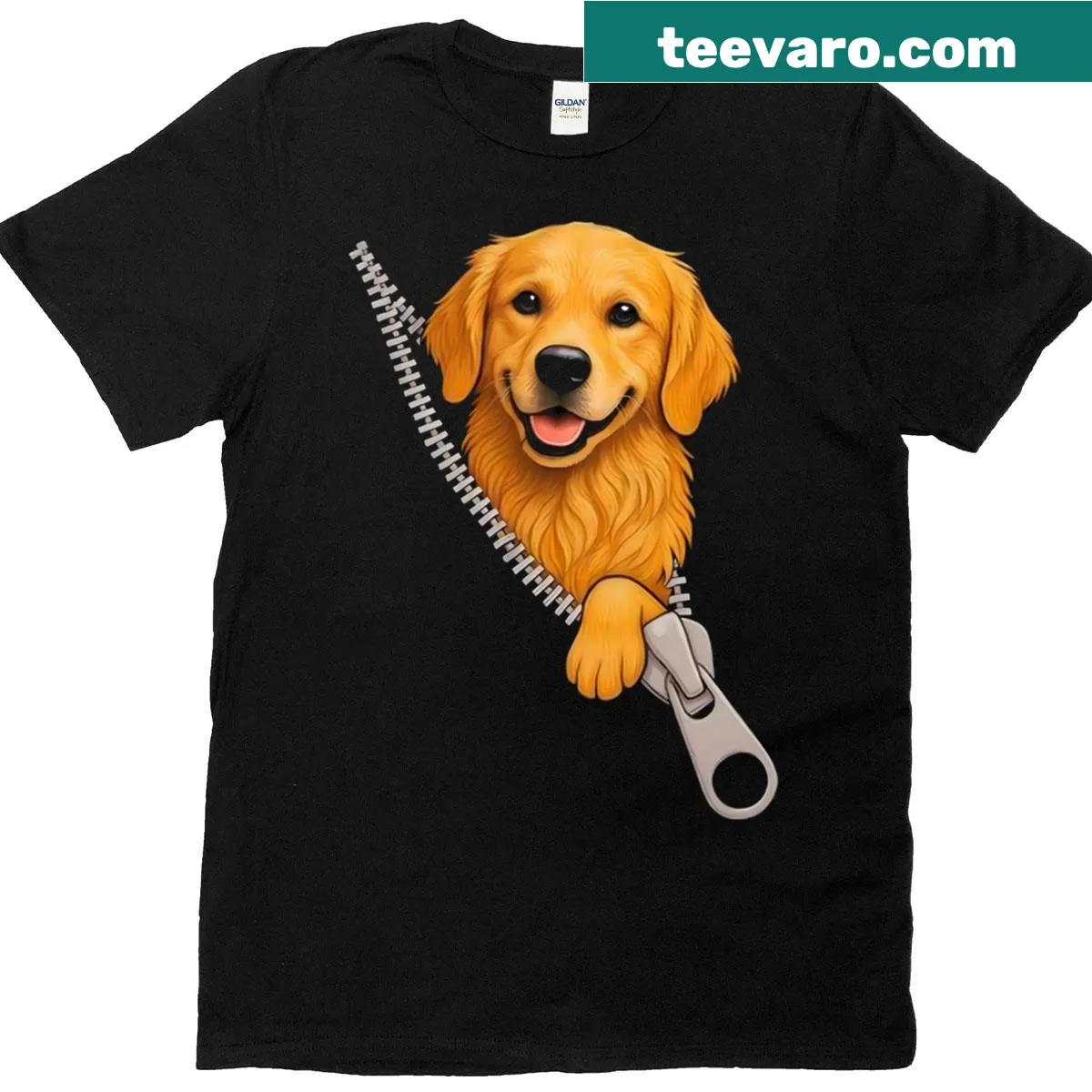 Illustration of a playful Golden Retriever peeking out on a T-shirt — on a men's t-shirt