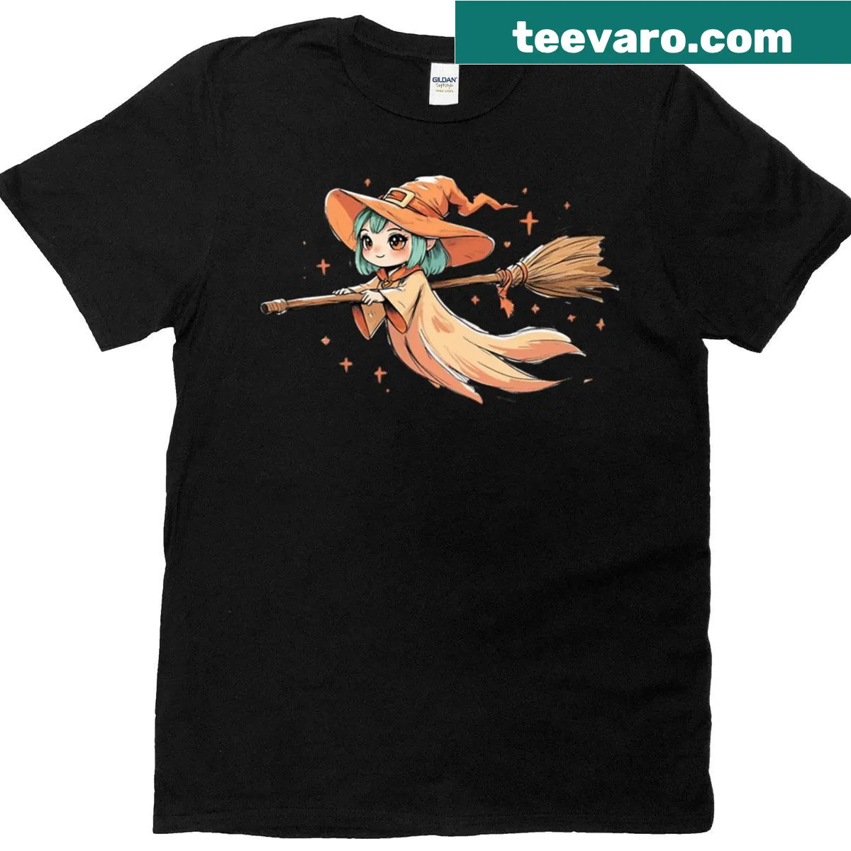 Kawaii Halloween chibi witch illustration T-shirt — on a men's t-shirt