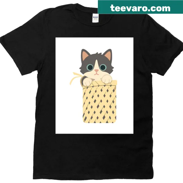 Minimalist illustration of a cute kitten in a basket
