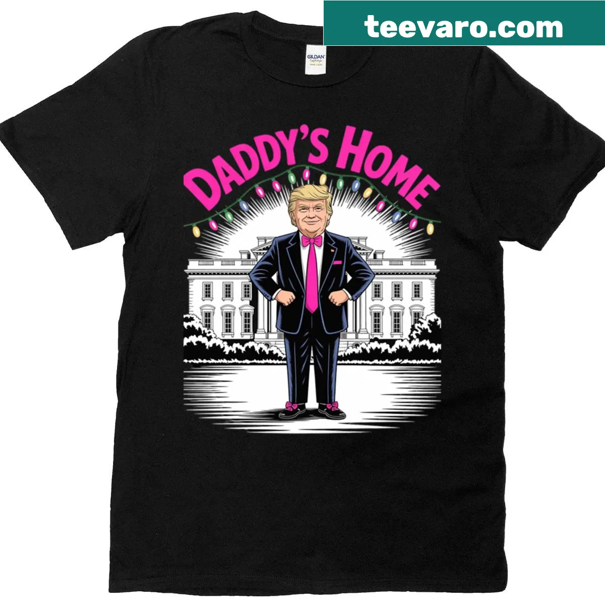 White House Christmas lights graphic with 'Daddy's Home' text — on a men's t-shirt
