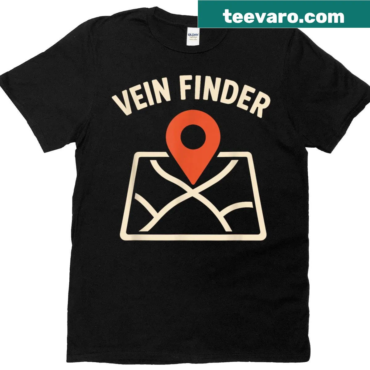 Edgy T-shirt with vein finder map humor for phlebotomists — on a men's t-shirt