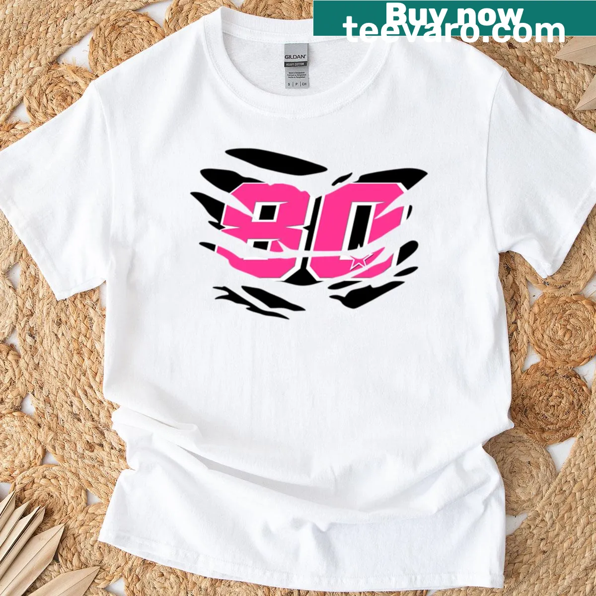 Motorsport-themed t-shirt with bold '80' number plate design. — on a men's t-shirt