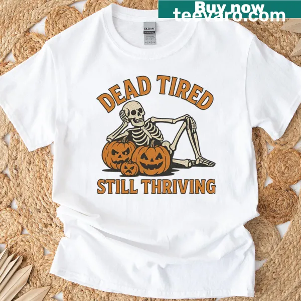 Cartoon skeleton with pumpkin Halloween-themed t-shirt