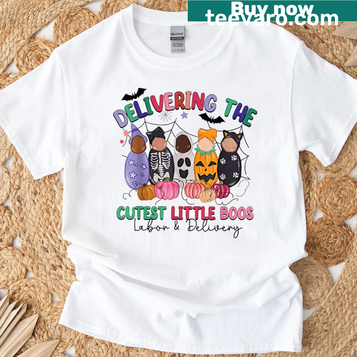 Cute Halloween t-shirt for labor delivery nurses — on a men's t-shirt