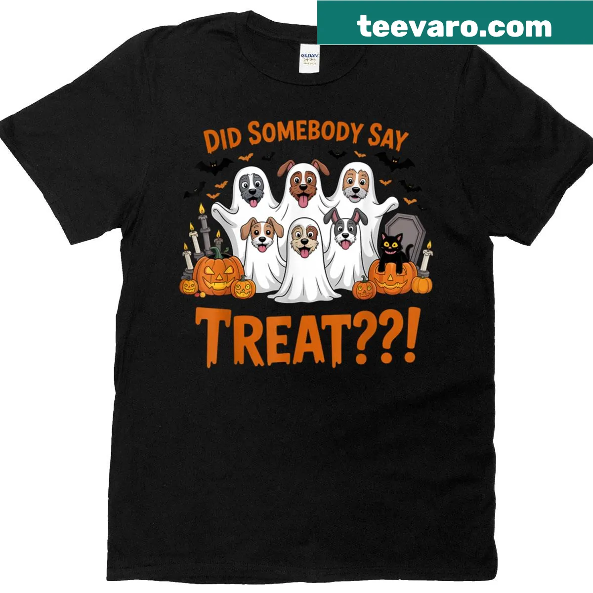 Funny ghost dog Halloween costume t-shirt — on a men's t-shirt