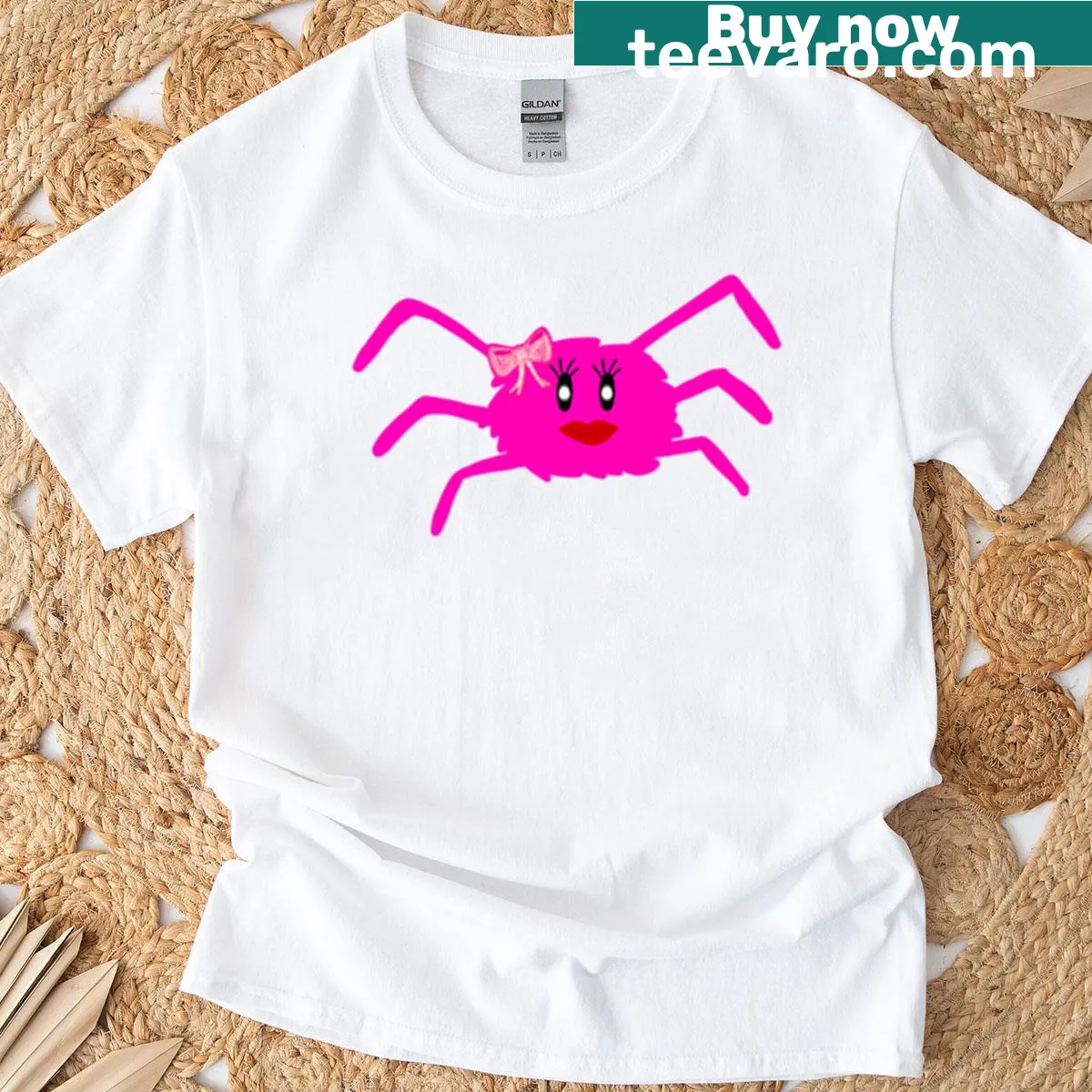 Cartoon diva spider graphic t-shirt — on a men's t-shirt