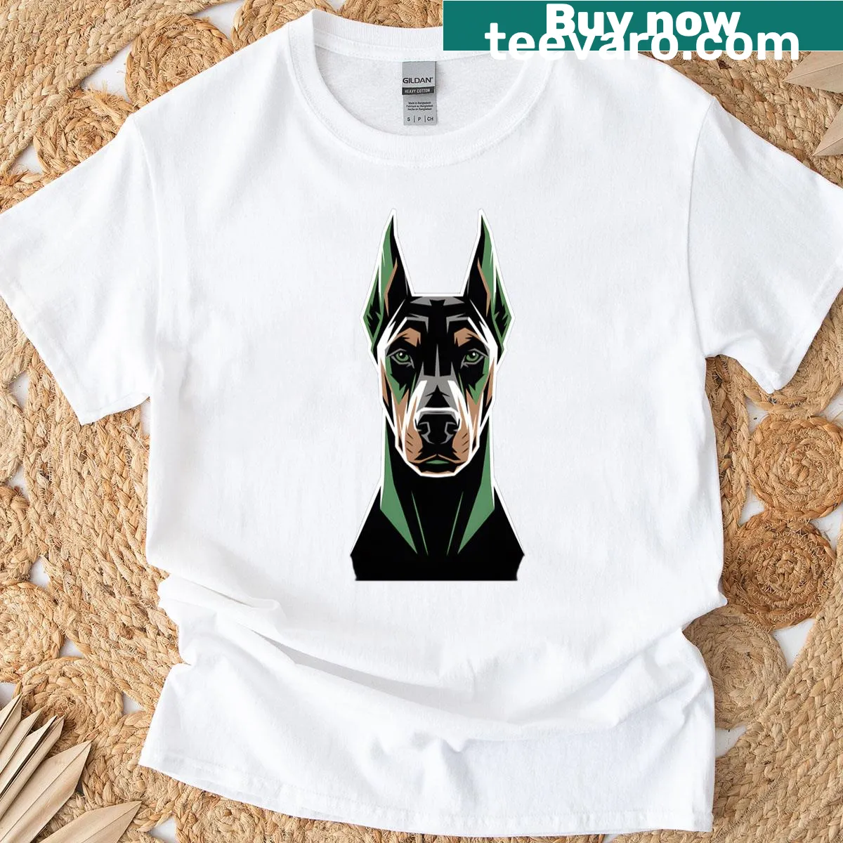 Geometric Doberman dog illustration on a modern T-shirt — on a men's t-shirt