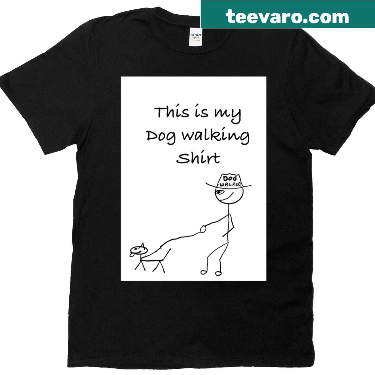 T-shirt designed for dog walkers featuring a playful graphic — on a men's t-shirt