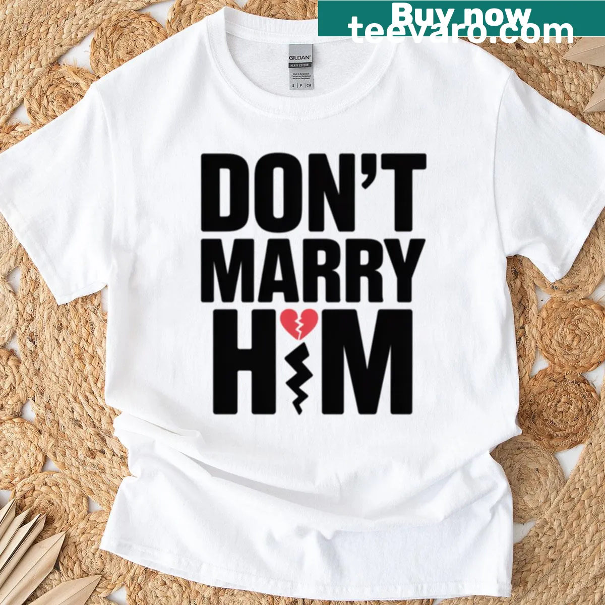 Retro Y2K t-shirt with Don't Marry Him quote — on a men's t-shirt