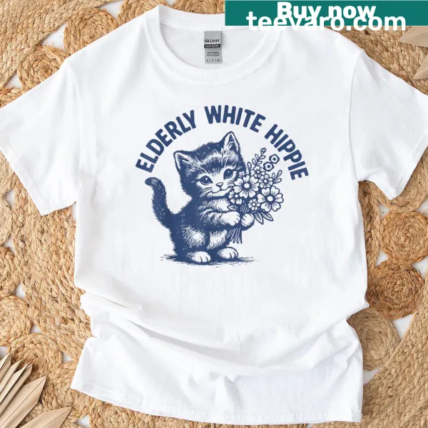 Retro bohemian T-shirt with a cat and flower design
