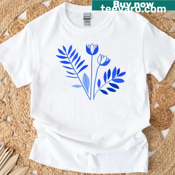 Elegant line art floral design on a T-shirt
