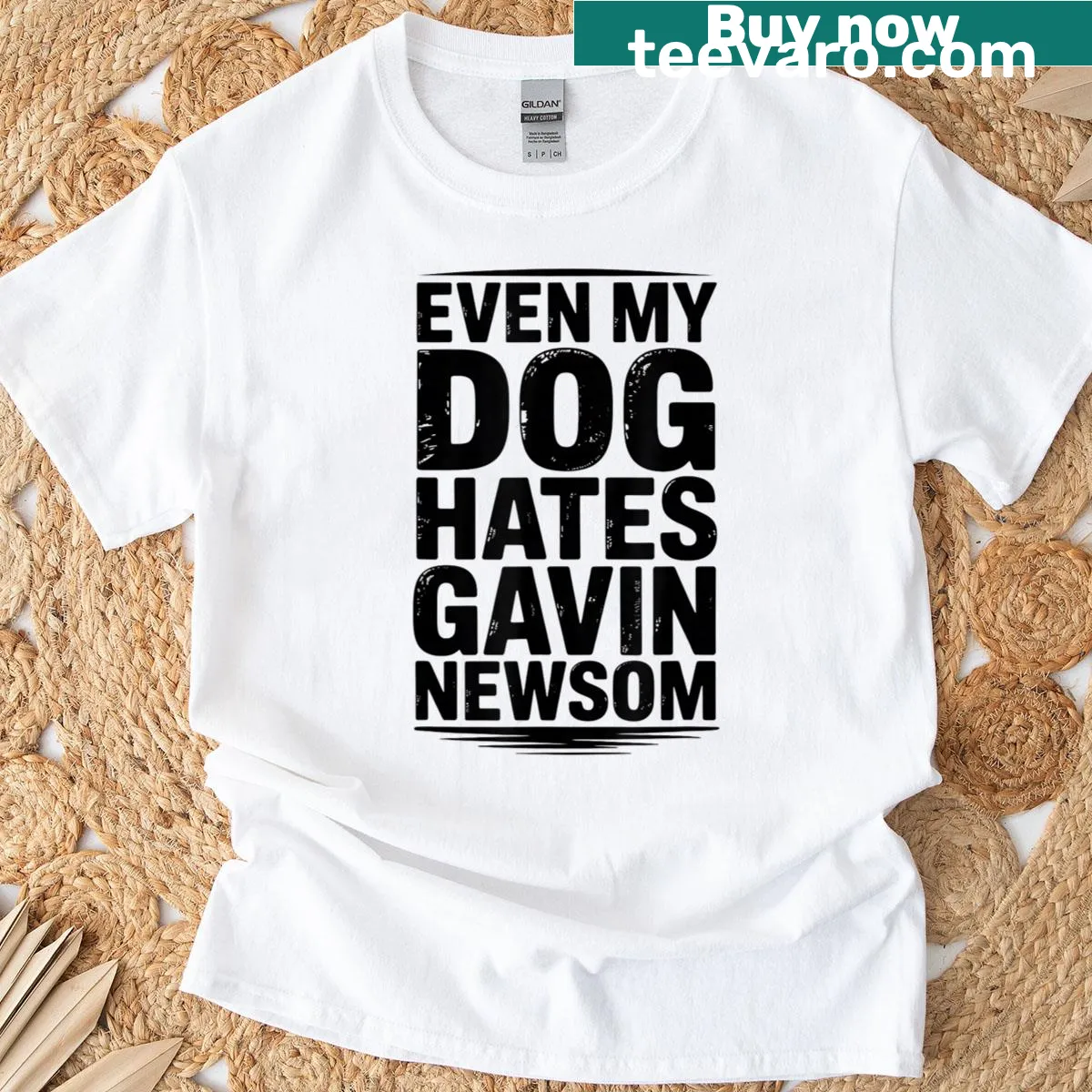 Funny T-shirt featuring the phrase Even My Dog Hates Gavin Newsom — on a men's t-shirt