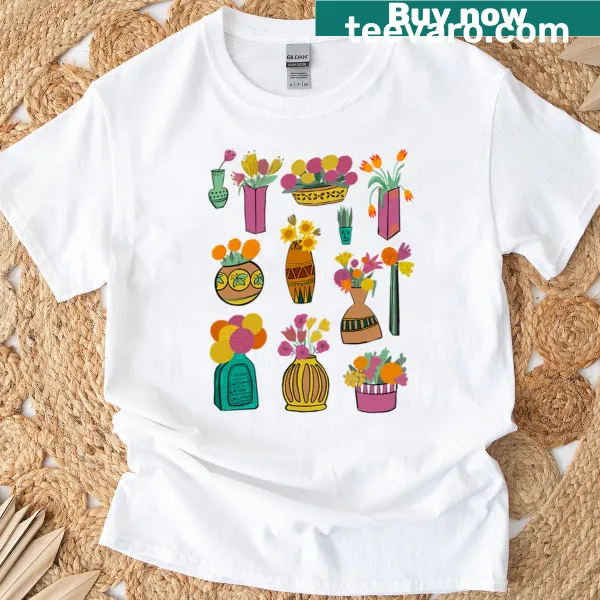 T-shirt with 'Flowers Make Me Happy' illustration
