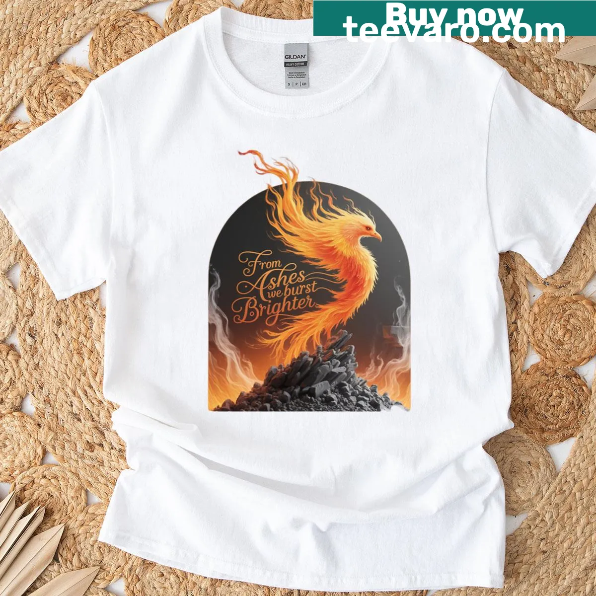 T-shirt with a phoenix design symbolizing resilience and renewal — on a men's t-shirt