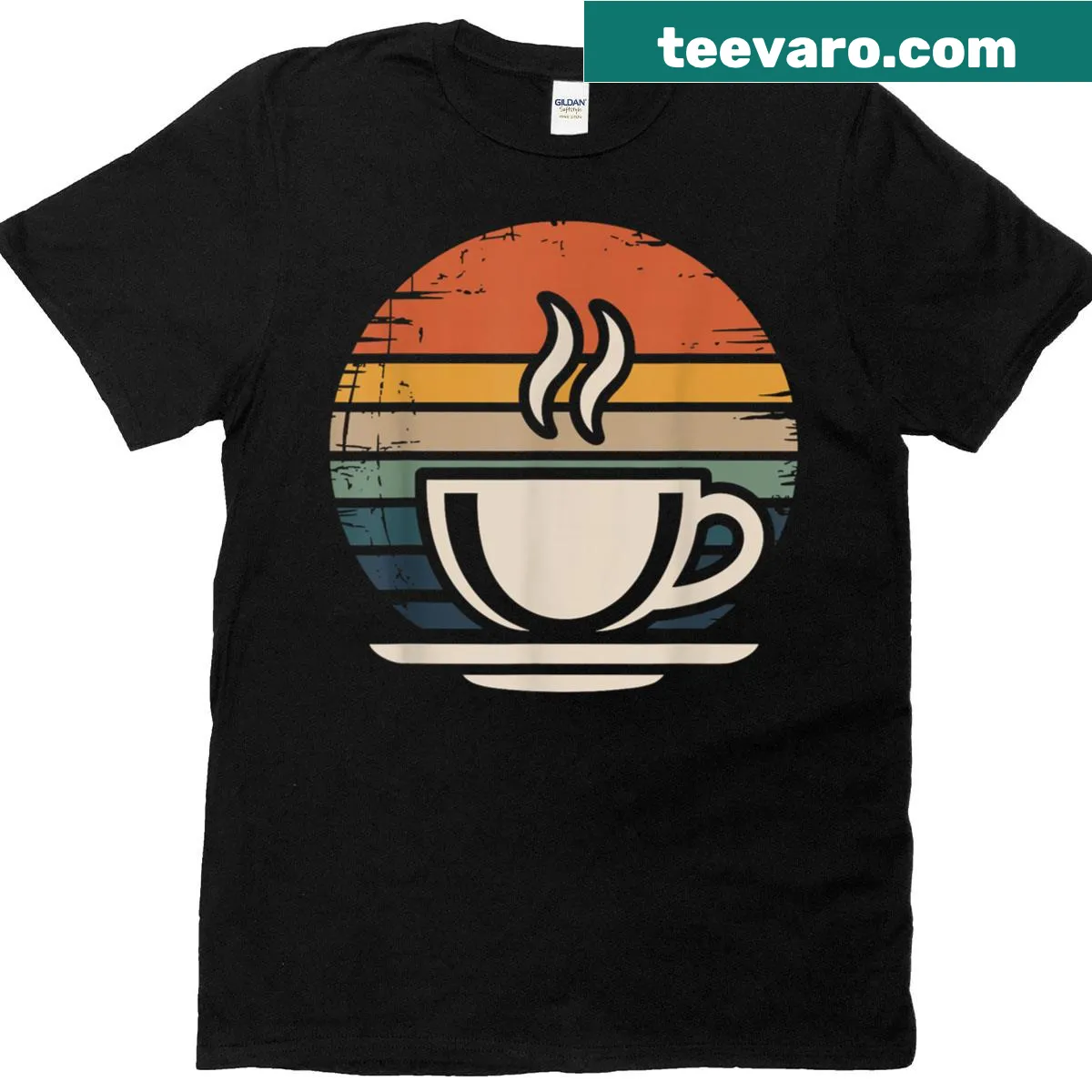 Playful graphic of a whimsical coffee cup on a T-shirt — on a men's t-shirt