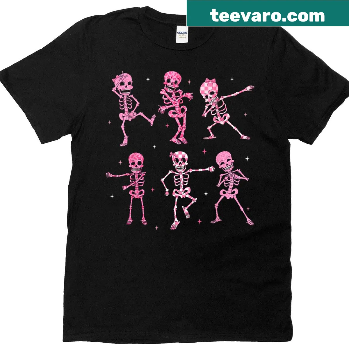 Cute dancing skeleton graphic on a Halloween T-shirt — on a men's t-shirt