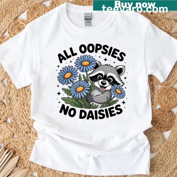 Illustration of a raccoon with a pun about daisies and oopsies