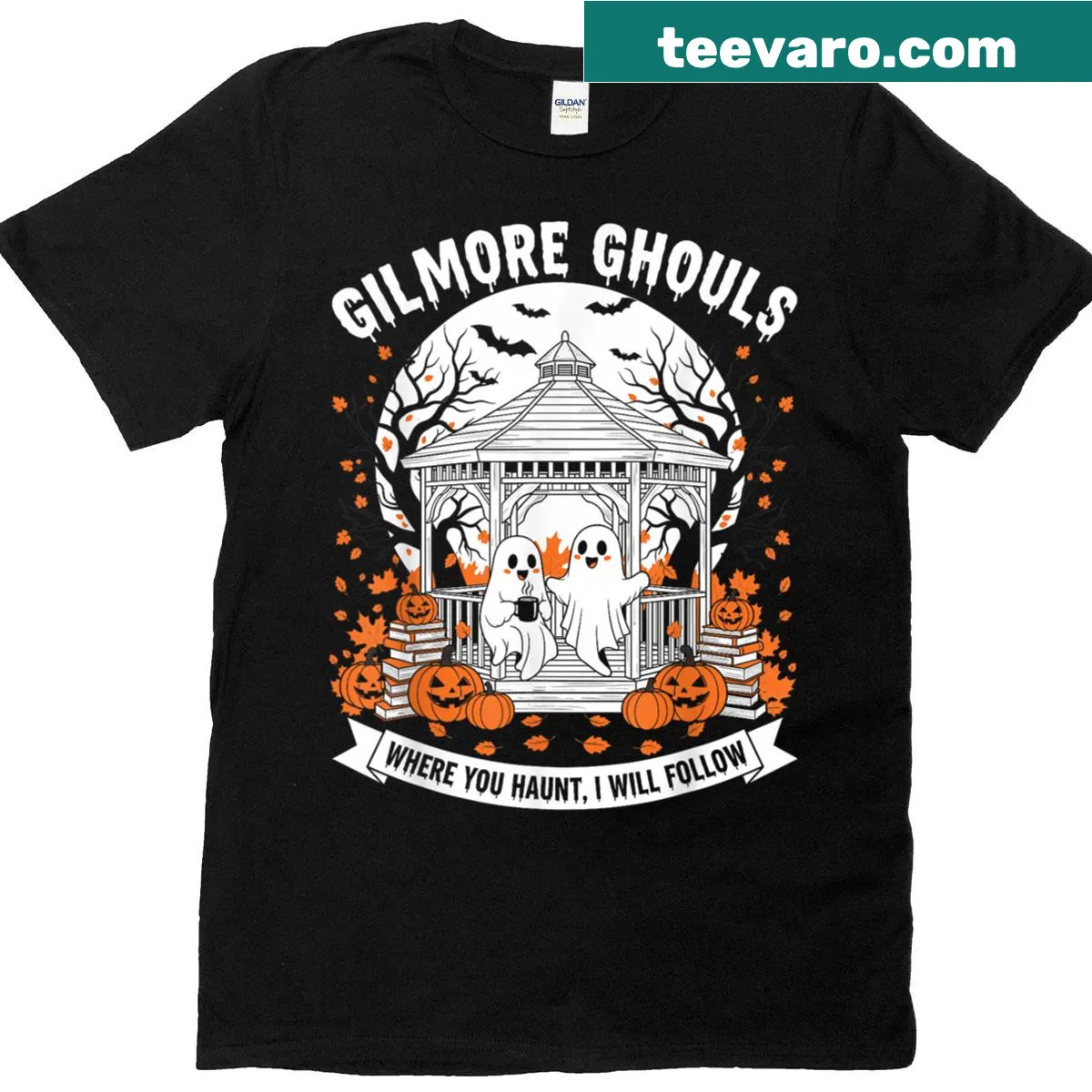 Edgy typography shirt with 'Where You Haunt I Will Follow' for Halloween — on a men's t-shirt