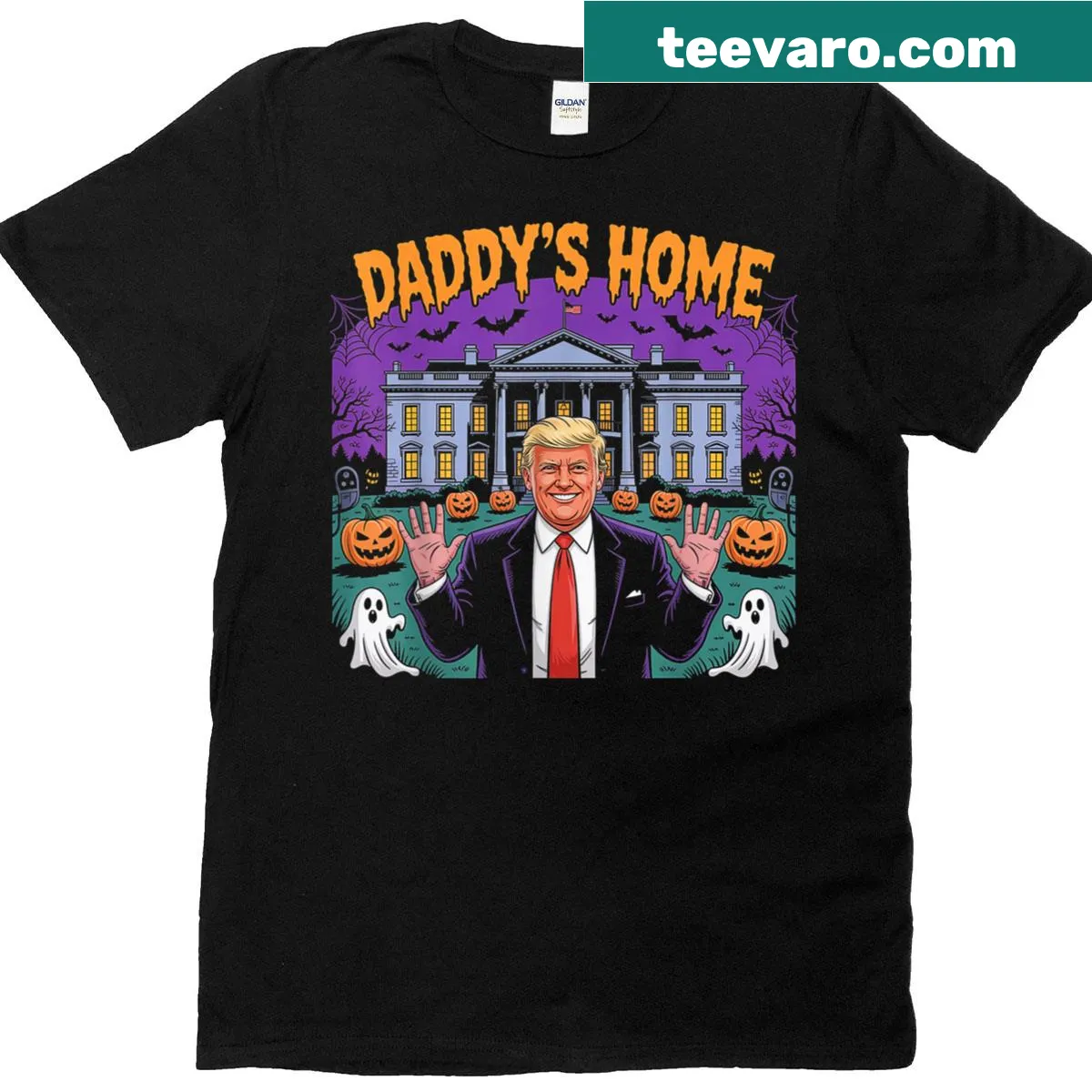 Patriotic Halloween t-shirt with 'Daddy’s Home' in bold lettering — on a men's t-shirt