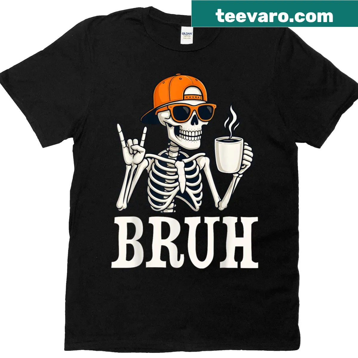 Happy skeleton graphic on a kids Halloween T-shirt — on a men's t-shirt