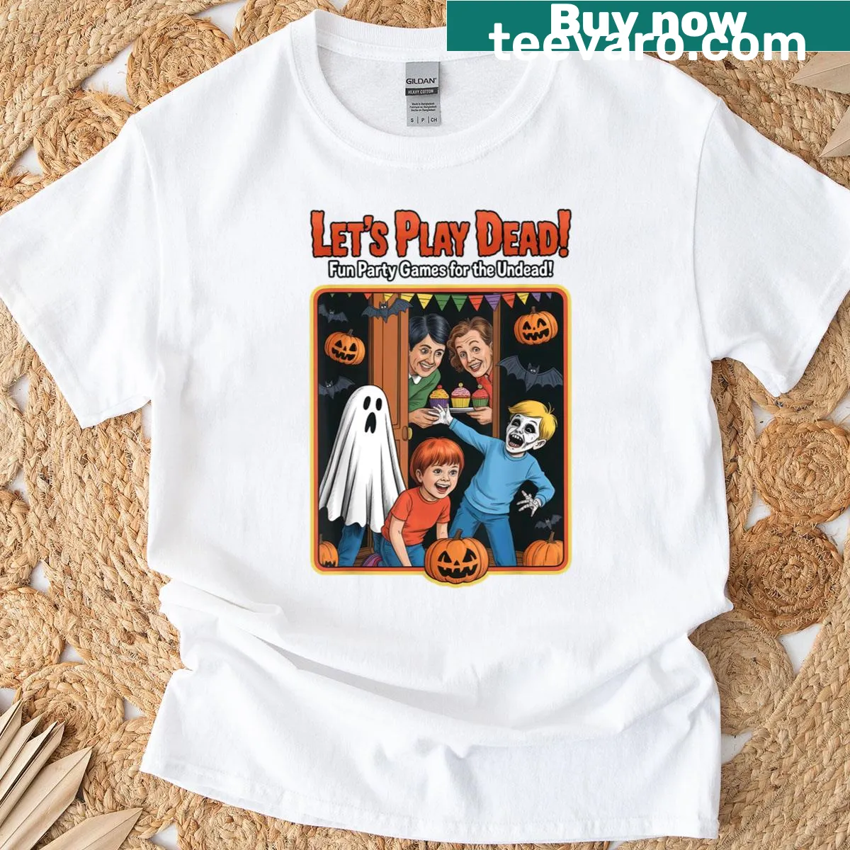 Cute graphic T-shirt with a retro Halloween theme — on a men's t-shirt
