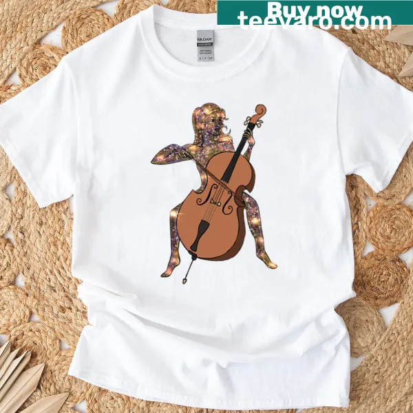 Music-themed T-shirt with galactic design elements