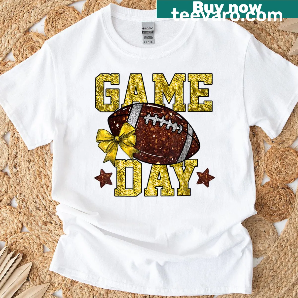 Cheerful illustration of Game Day football mom design — on a men's t-shirt