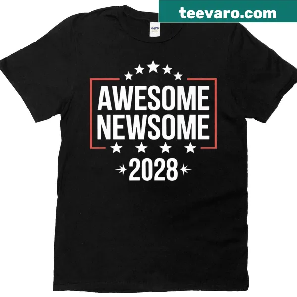 Illustration of a flag with 'Gavin Awesome Newsome 2028' text