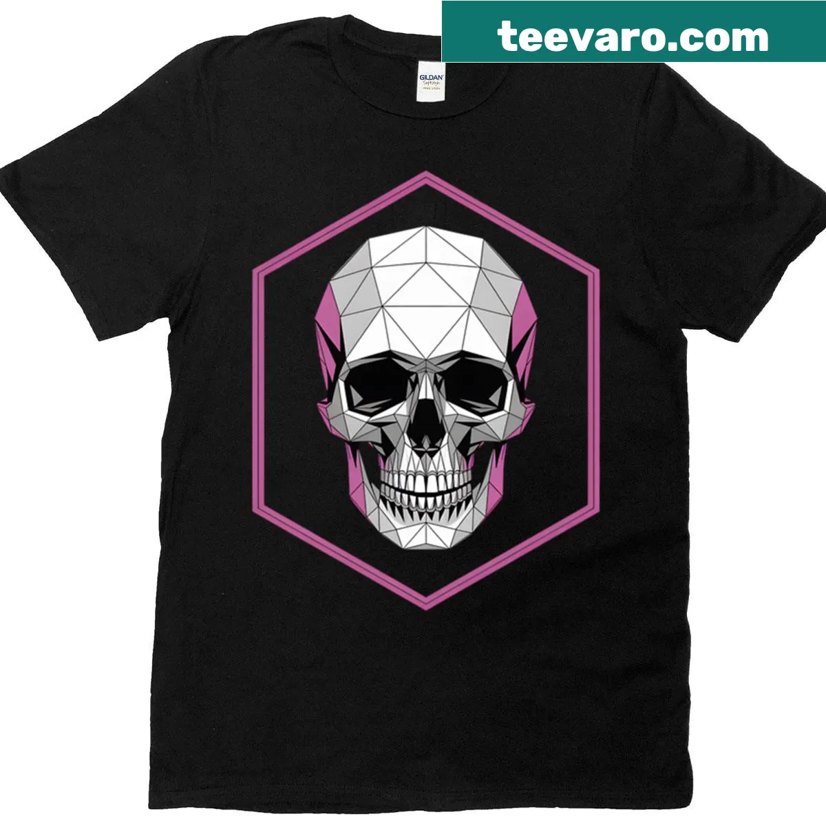 Geometric skull art on a t-shirt with a modern hexagon design — on a men's t-shirt