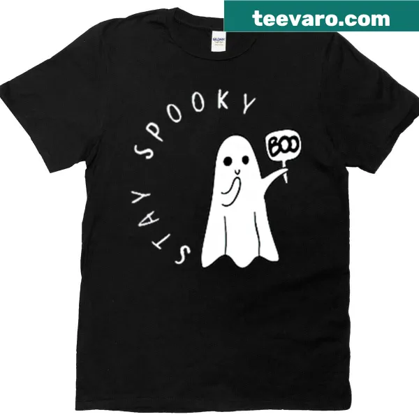 Cartoon ghost graphic with 'Boo' text for Halloween T-shirt