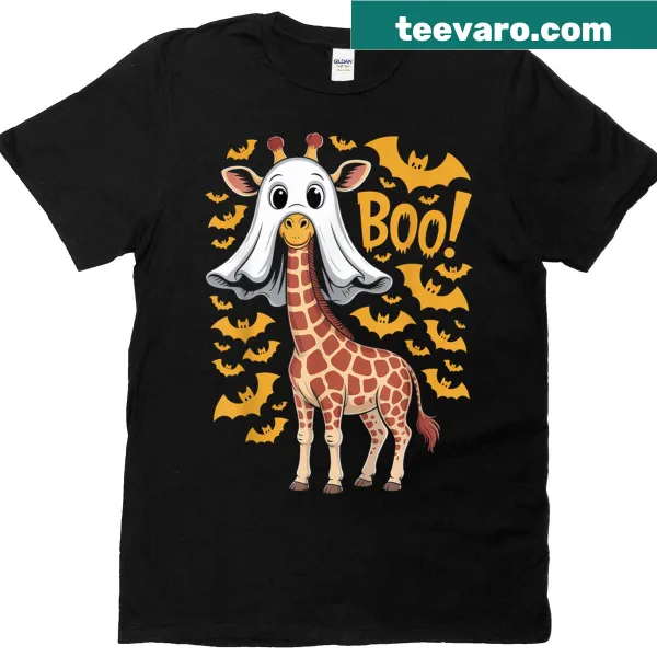 Playful giraffe in ghost costume Halloween t-shirt