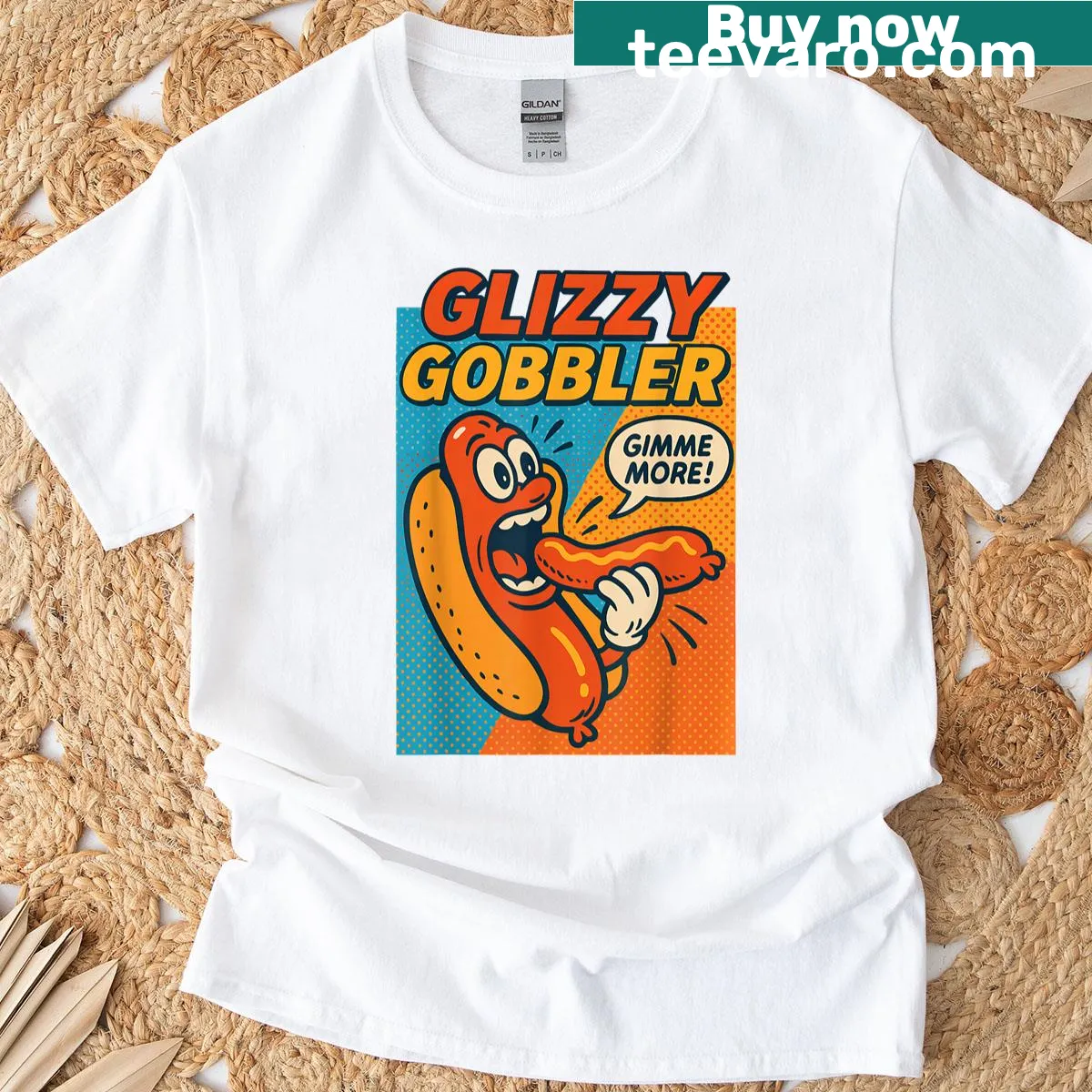 Funny hot dog meme design on a playful shirt — on a men's t-shirt