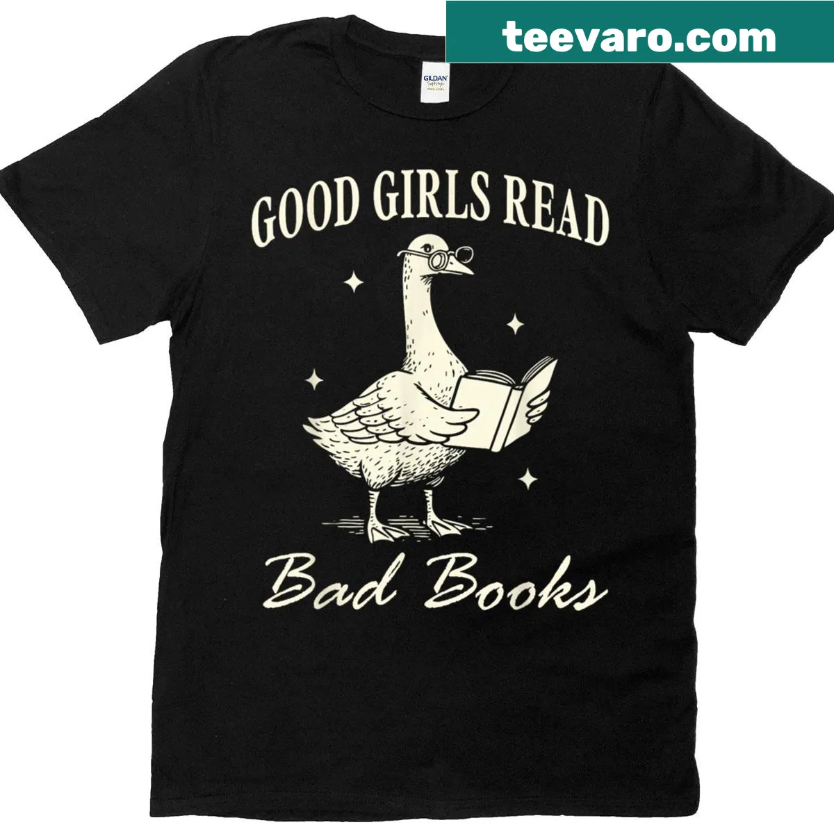 Funny t-shirt with text about reading bad books — on a men's t-shirt