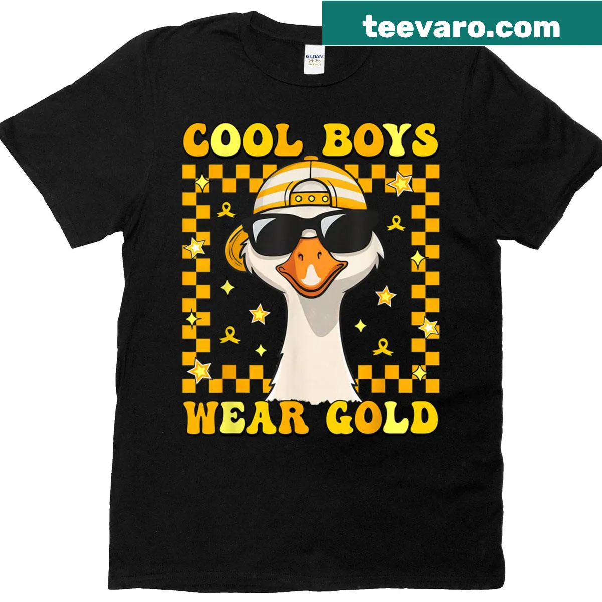 Illustrative t-shirt for boys promoting childhood cancer awareness — on a men's t-shirt