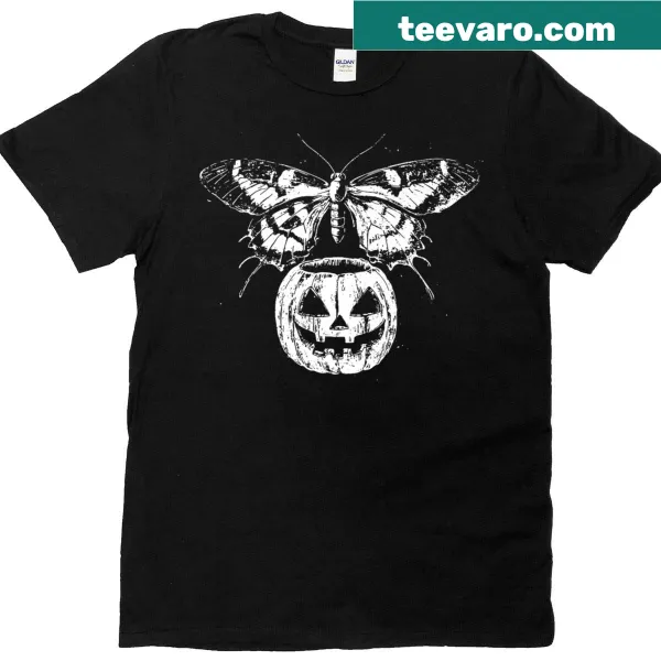 Gothic moth and butterfly design with a spooky pumpkin on a shirt