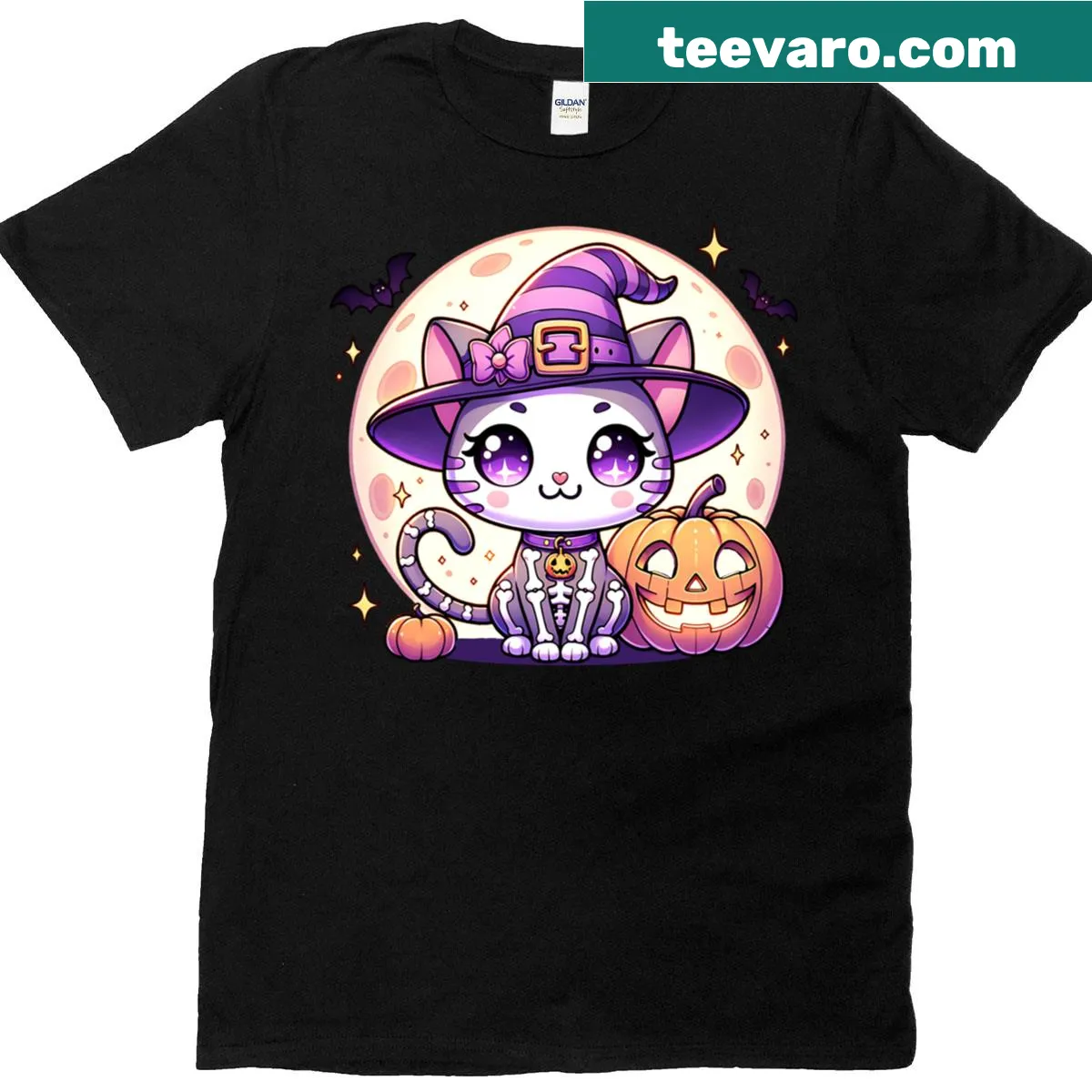 Cute Halloween T-shirt with cat, kitten, and pumpkin designs — on a men's t-shirt