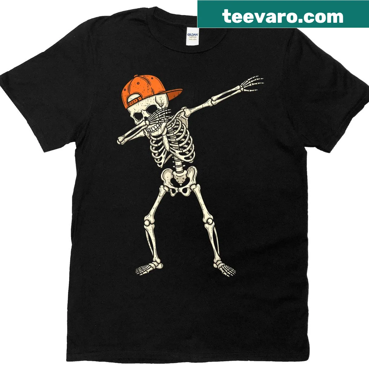 Skeleton dab dance graphic on Halloween t-shirt for teens — on a men's t-shirt