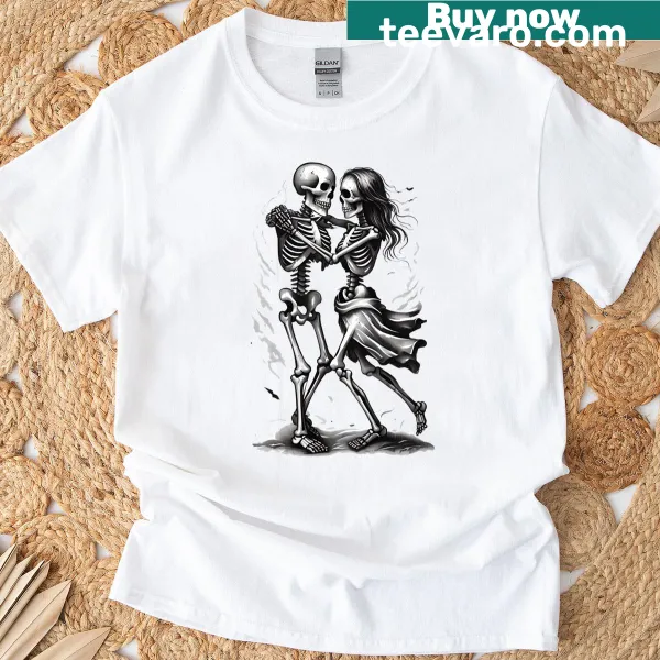 Halloween T-shirt featuring a scary skeleton graphic for spooky season
