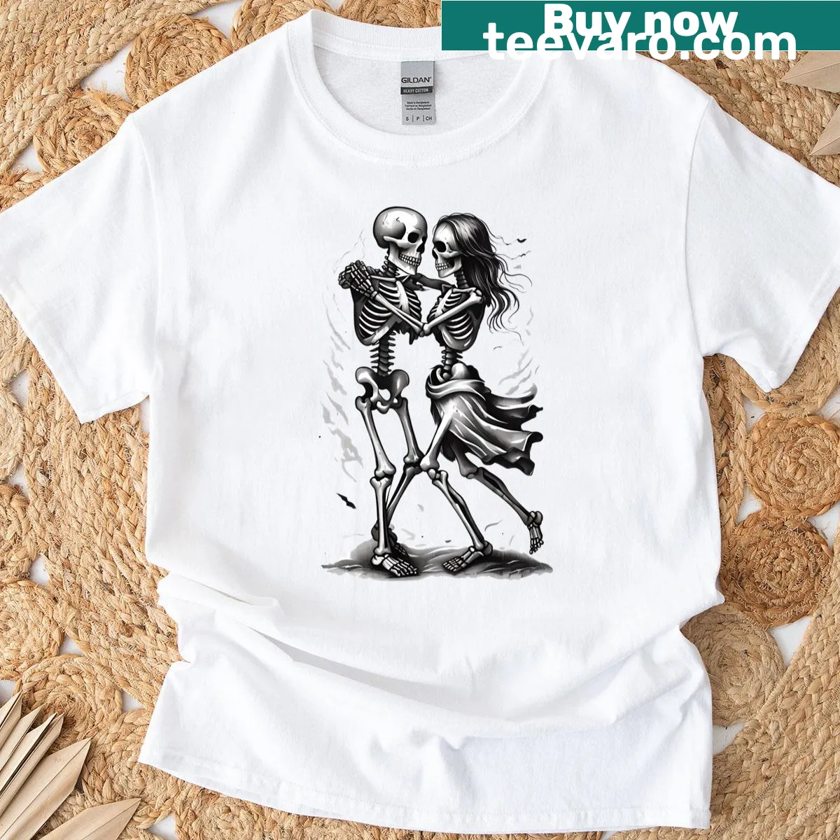 Halloween T-shirt featuring a scary skeleton graphic for spooky season — on a men's t-shirt