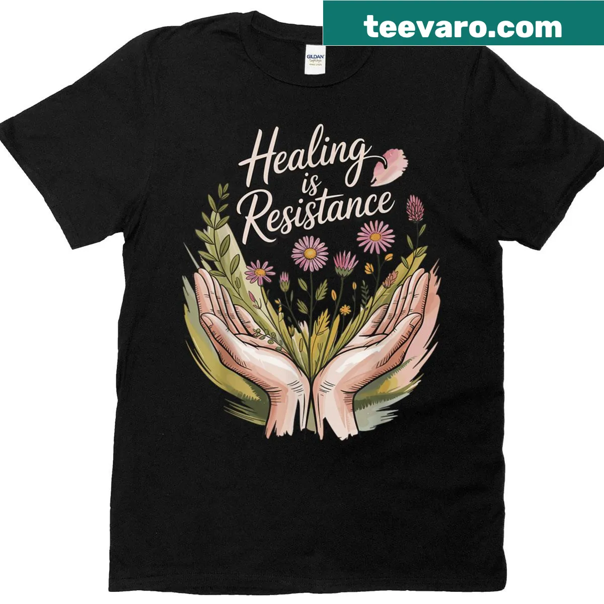 Inspirational t-shirt promoting self-care and resistance with bold text — on a men's t-shirt