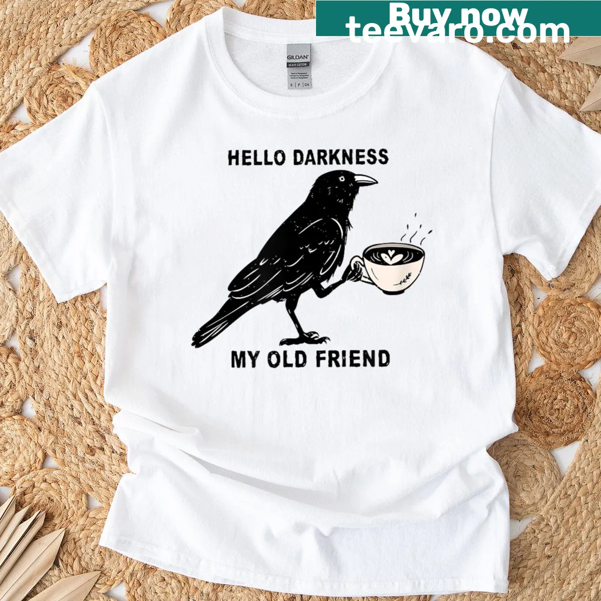 Halloween T-shirt with a crow graphic and a literary quote — on a men's t-shirt