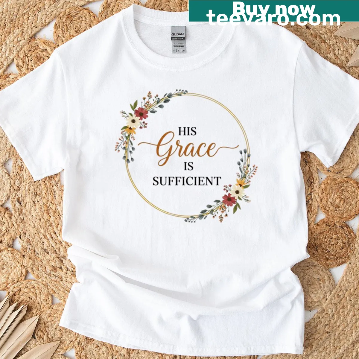 Inspirational Bible verse floral graphic tee — on a men's t-shirt