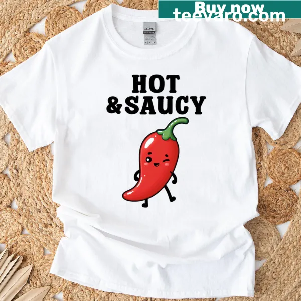 Funny chili pepper graphic on a food pun t-shirt.