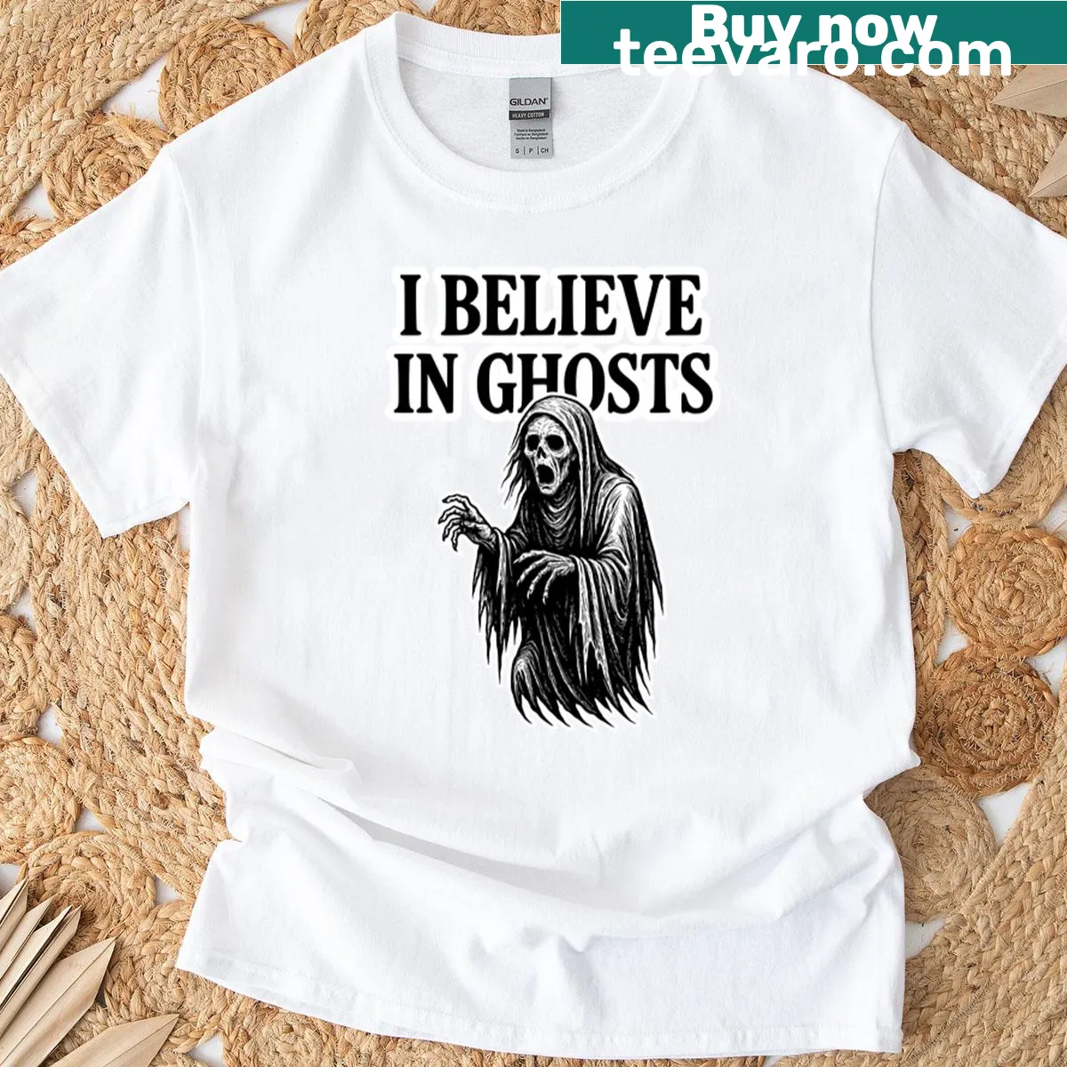 Playful ghost graphic tee for Halloween — on a men's t-shirt