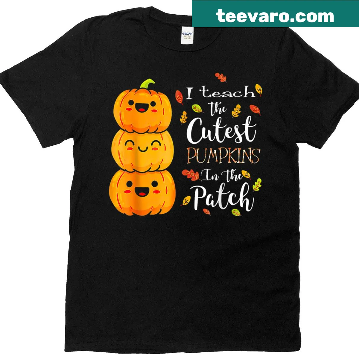 Cute Halloween teacher t-shirt with pumpkin theme — on a men's t-shirt
